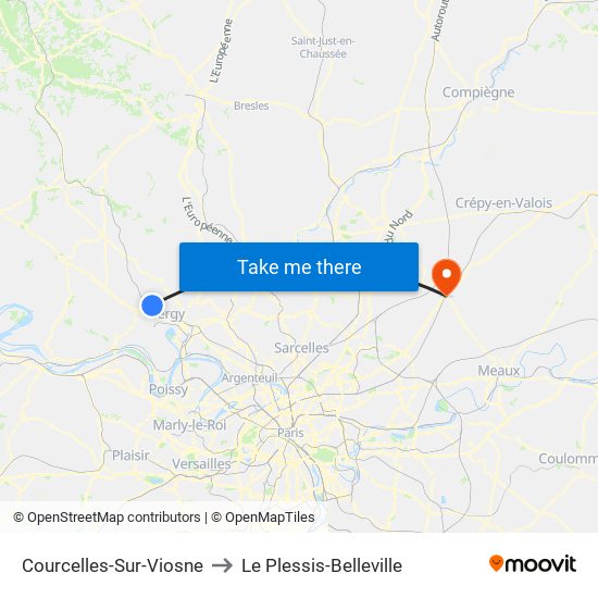 Courcelles-Sur-Viosne to Le Plessis-Belleville map