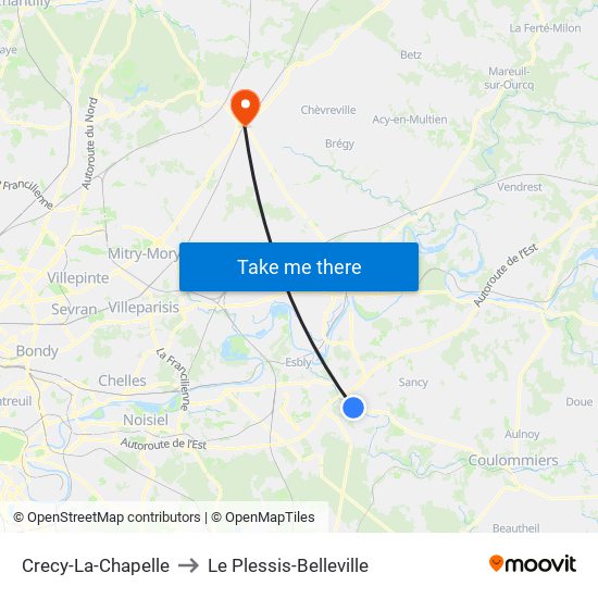 Crecy-La-Chapelle to Le Plessis-Belleville map