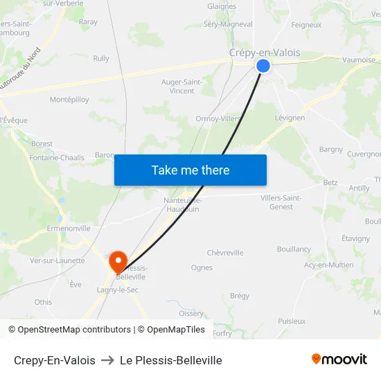 Crepy-En-Valois to Le Plessis-Belleville map