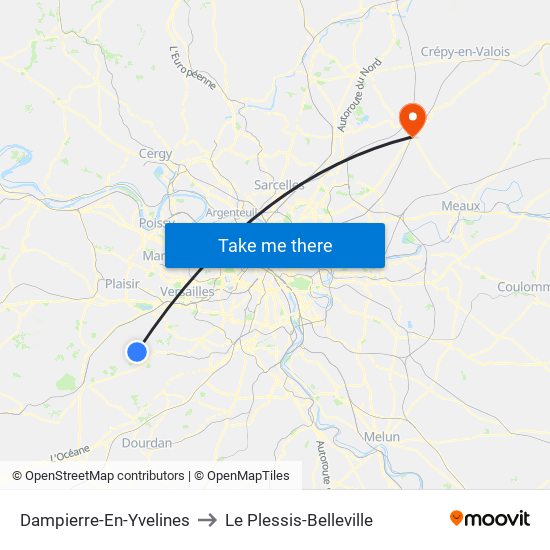 Dampierre-En-Yvelines to Le Plessis-Belleville map