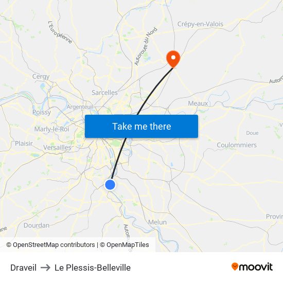 Draveil to Le Plessis-Belleville map