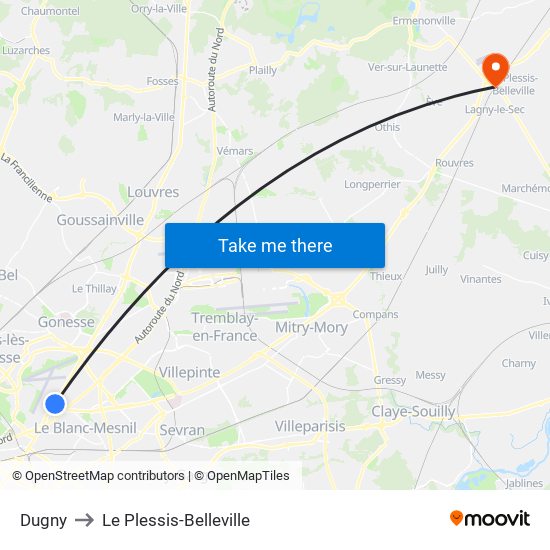 Dugny to Le Plessis-Belleville map