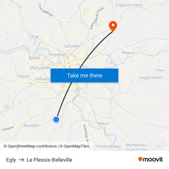 Egly to Le Plessis-Belleville map