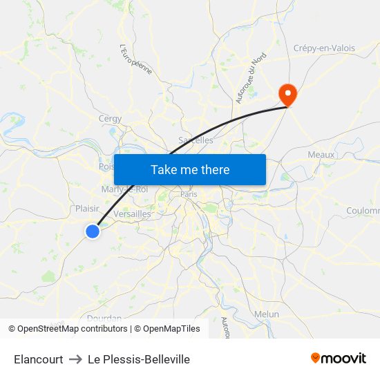 Elancourt to Le Plessis-Belleville map