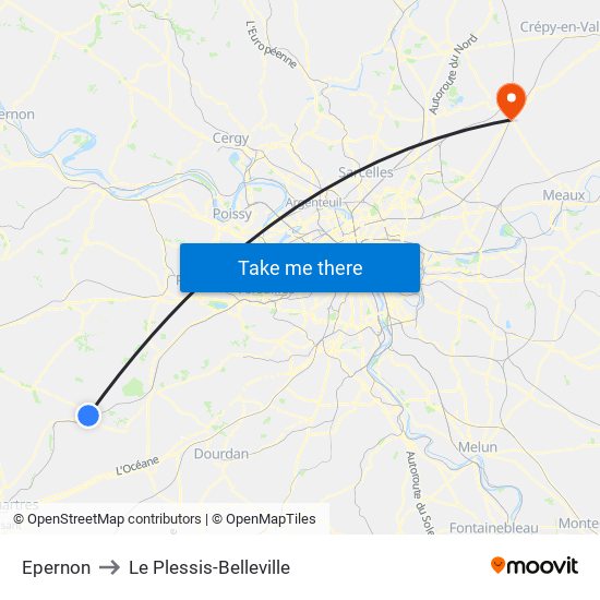 Epernon to Le Plessis-Belleville map