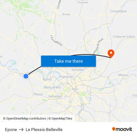 Epone to Le Plessis-Belleville map