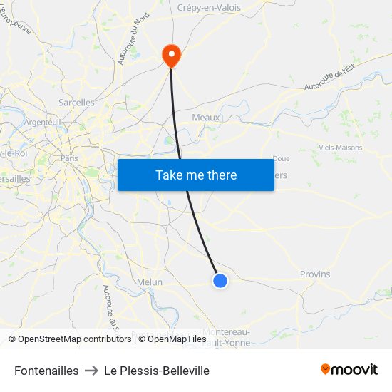 Fontenailles to Le Plessis-Belleville map