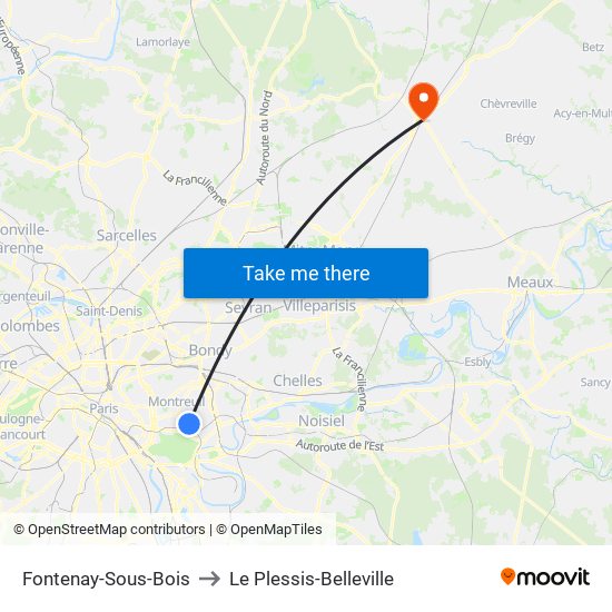 Fontenay-Sous-Bois to Le Plessis-Belleville map