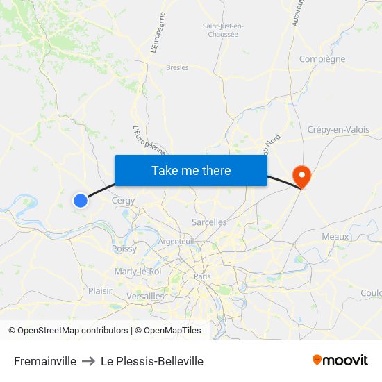Fremainville to Le Plessis-Belleville map