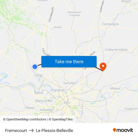 Fremecourt to Le Plessis-Belleville map