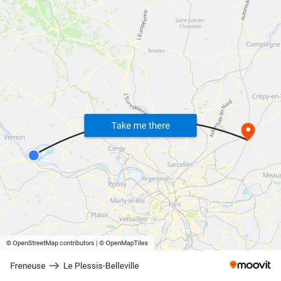 Freneuse to Le Plessis-Belleville map