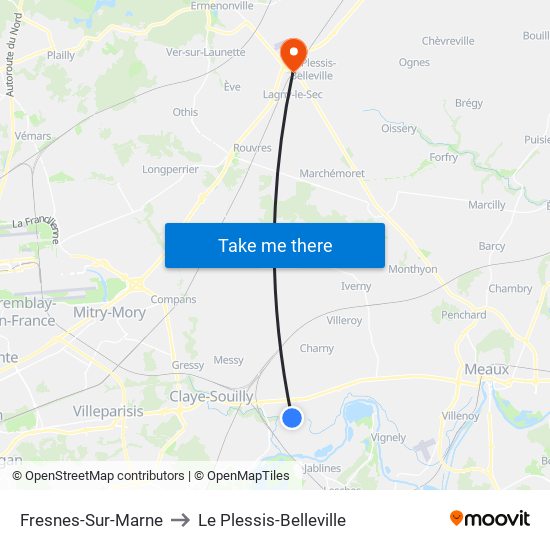 Fresnes-Sur-Marne to Le Plessis-Belleville map