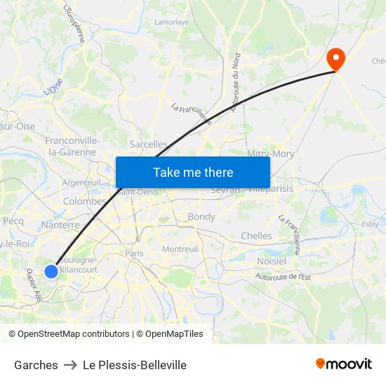 Garches to Le Plessis-Belleville map