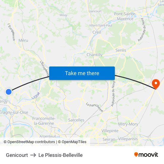 Genicourt to Le Plessis-Belleville map