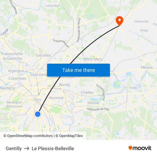 Gentilly to Le Plessis-Belleville map