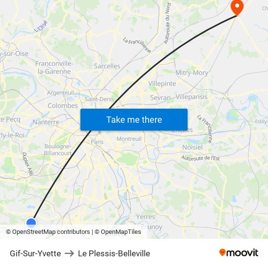 Gif-Sur-Yvette to Le Plessis-Belleville map