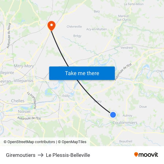 Giremoutiers to Le Plessis-Belleville map