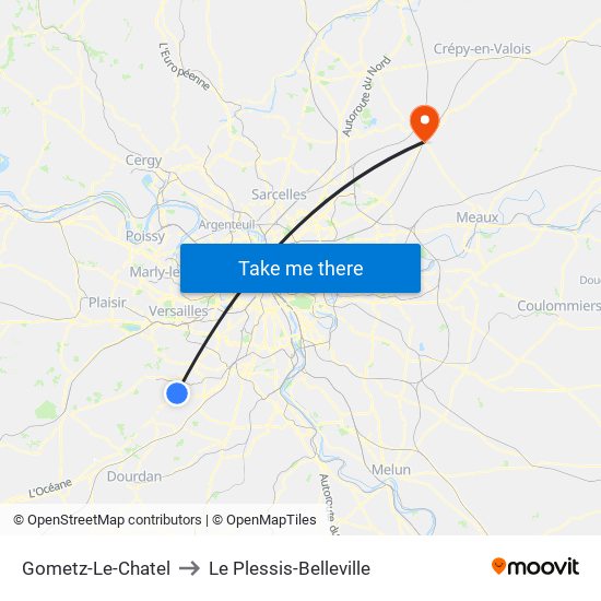 Gometz-Le-Chatel to Le Plessis-Belleville map