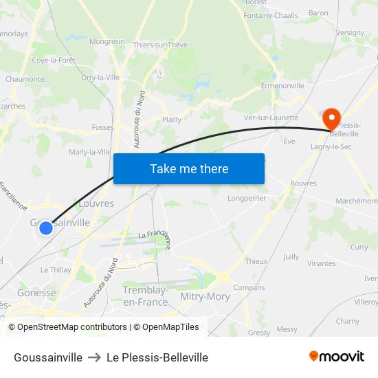 Goussainville to Le Plessis-Belleville map