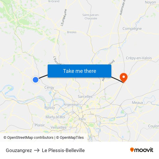 Gouzangrez to Le Plessis-Belleville map