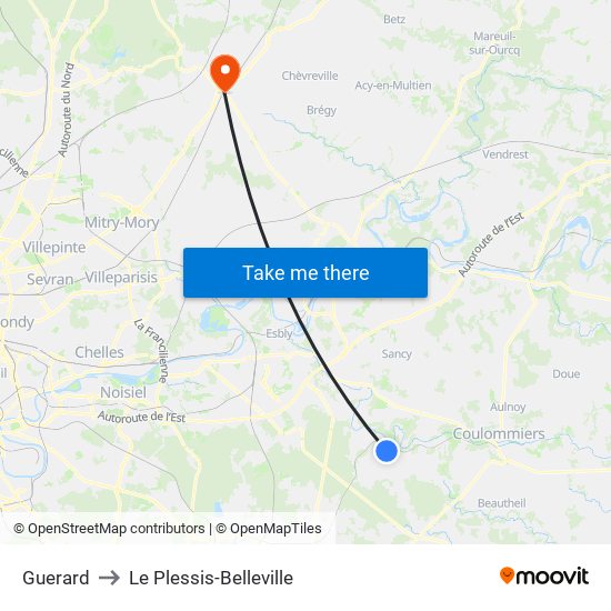 Guerard to Le Plessis-Belleville map