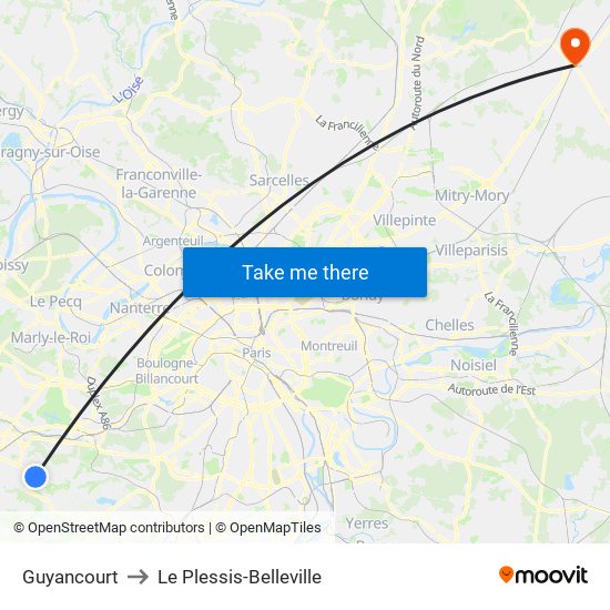 Guyancourt to Le Plessis-Belleville map