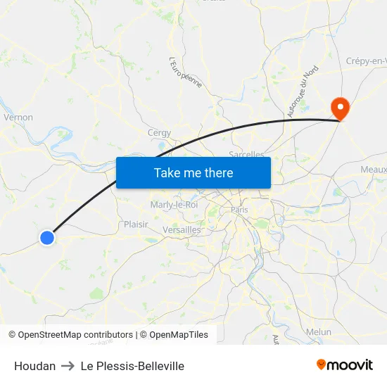 Houdan to Le Plessis-Belleville map