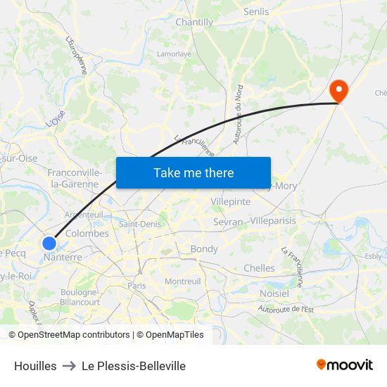 Houilles to Le Plessis-Belleville map