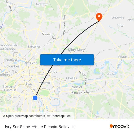 Ivry-Sur-Seine to Le Plessis-Belleville map