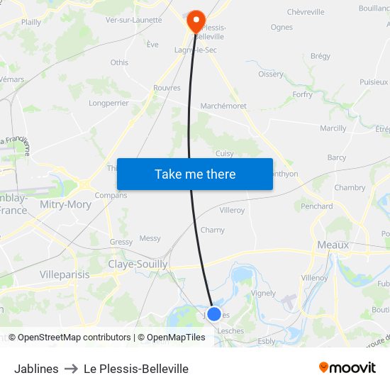 Jablines to Le Plessis-Belleville map