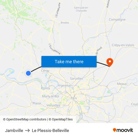 Jambville to Le Plessis-Belleville map