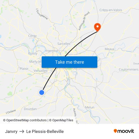 Janvry to Le Plessis-Belleville map