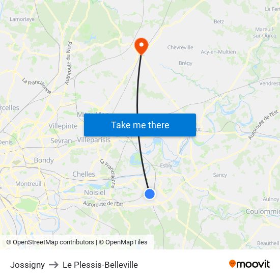 Jossigny to Le Plessis-Belleville map