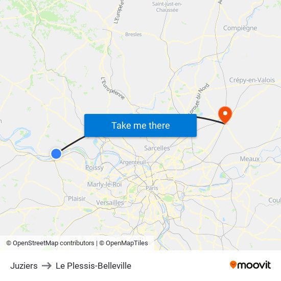 Juziers to Le Plessis-Belleville map