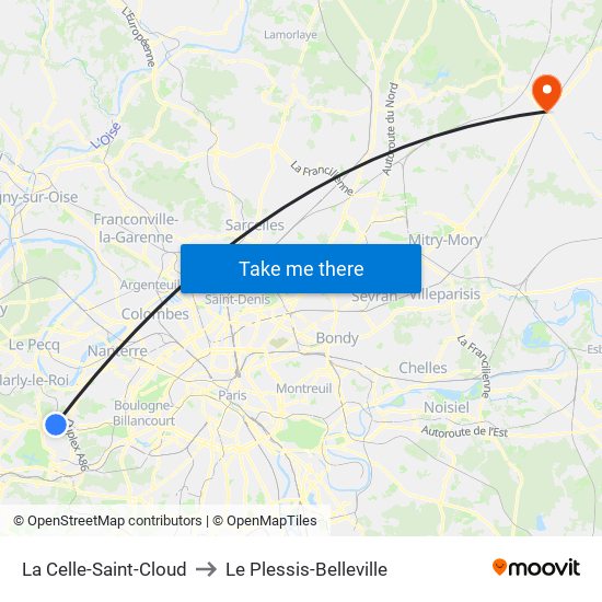 La Celle-Saint-Cloud to Le Plessis-Belleville map