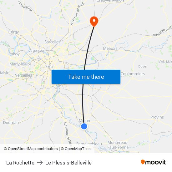 La Rochette to Le Plessis-Belleville map