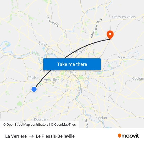 La Verriere to Le Plessis-Belleville map