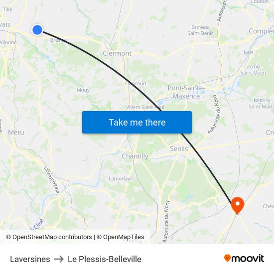Laversines to Le Plessis-Belleville map
