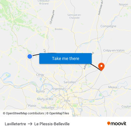 Lavilletertre to Le Plessis-Belleville map