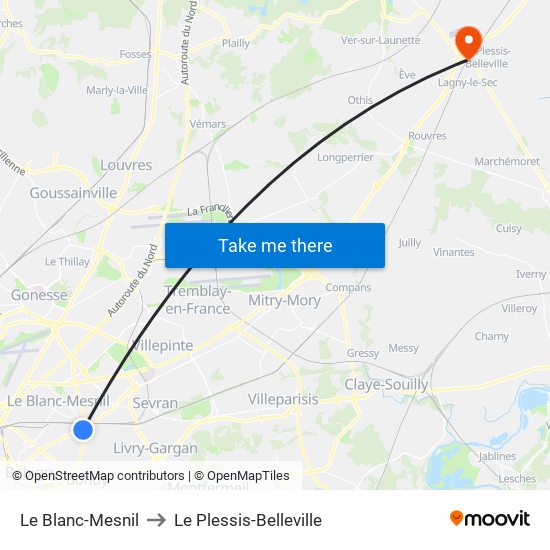 Le Blanc-Mesnil to Le Plessis-Belleville map