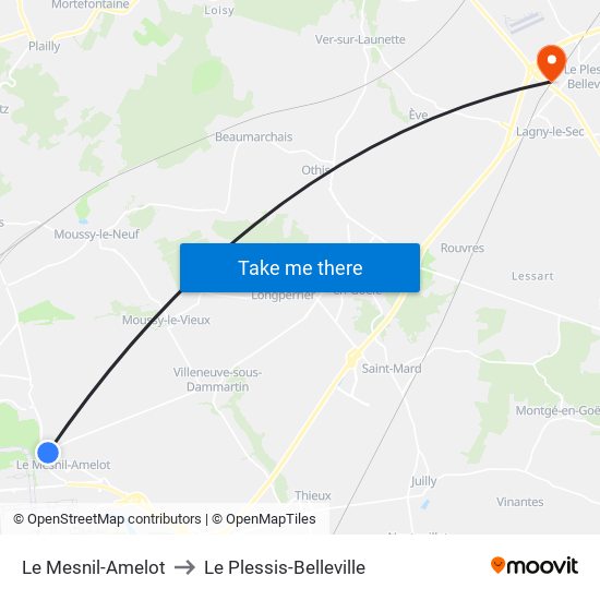 Le Mesnil-Amelot to Le Plessis-Belleville map