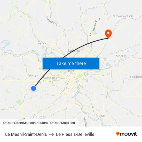 Le Mesnil-Saint-Denis to Le Plessis-Belleville map