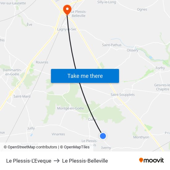 Le Plessis-L'Eveque to Le Plessis-Belleville map