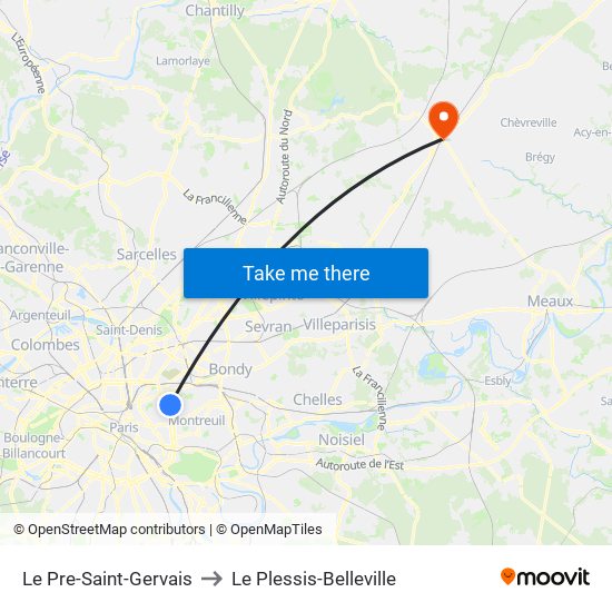 Le Pre-Saint-Gervais to Le Plessis-Belleville map