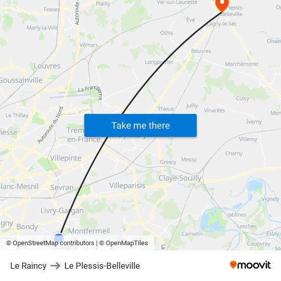 Le Raincy to Le Plessis-Belleville map