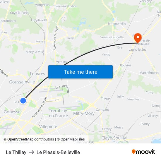 Le Thillay to Le Plessis-Belleville map