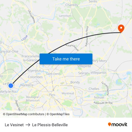 Le Vesinet to Le Plessis-Belleville map