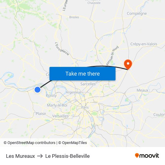 Les Mureaux to Le Plessis-Belleville map