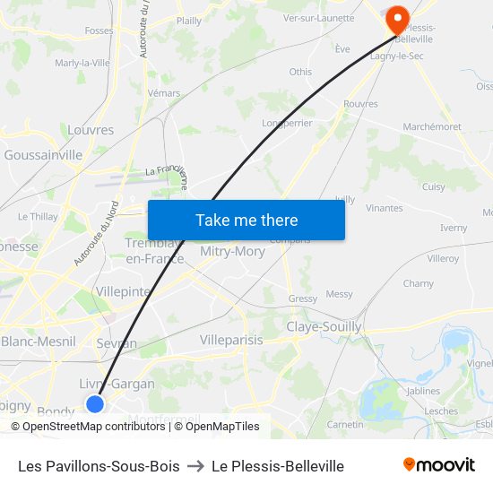 Les Pavillons-Sous-Bois to Le Plessis-Belleville map