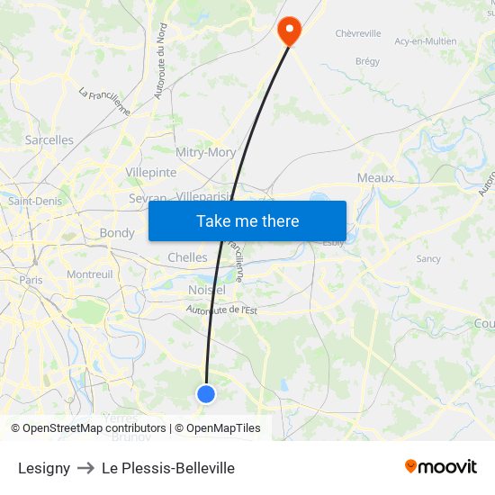 Lesigny to Le Plessis-Belleville map